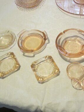 VTG PINK DEPRESSION GLASS ASHTRAYS TRINKET DISHES SEE BELOW FOR PRICES